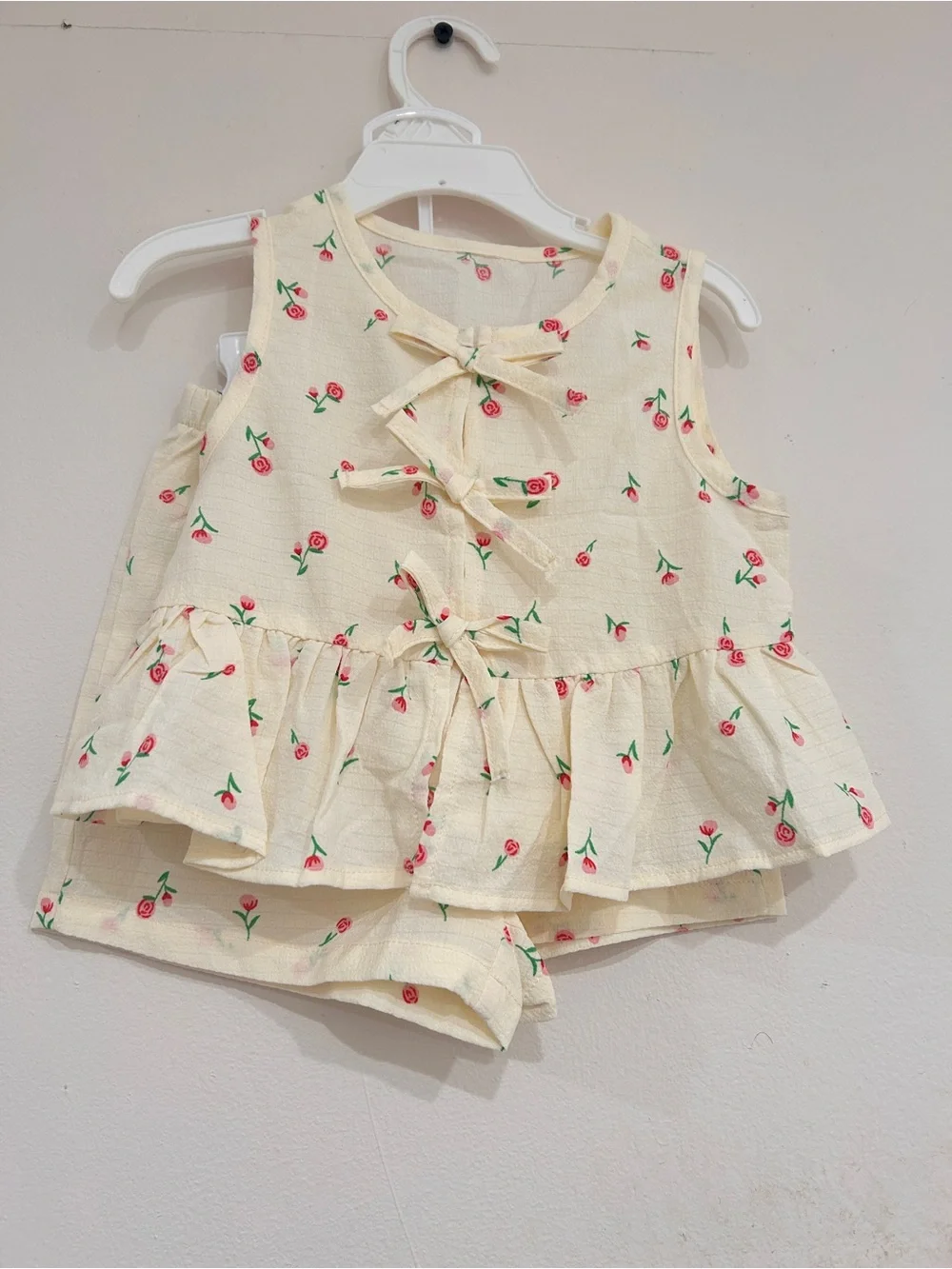 Girls Cream Floral Tie-Front Shorts Set